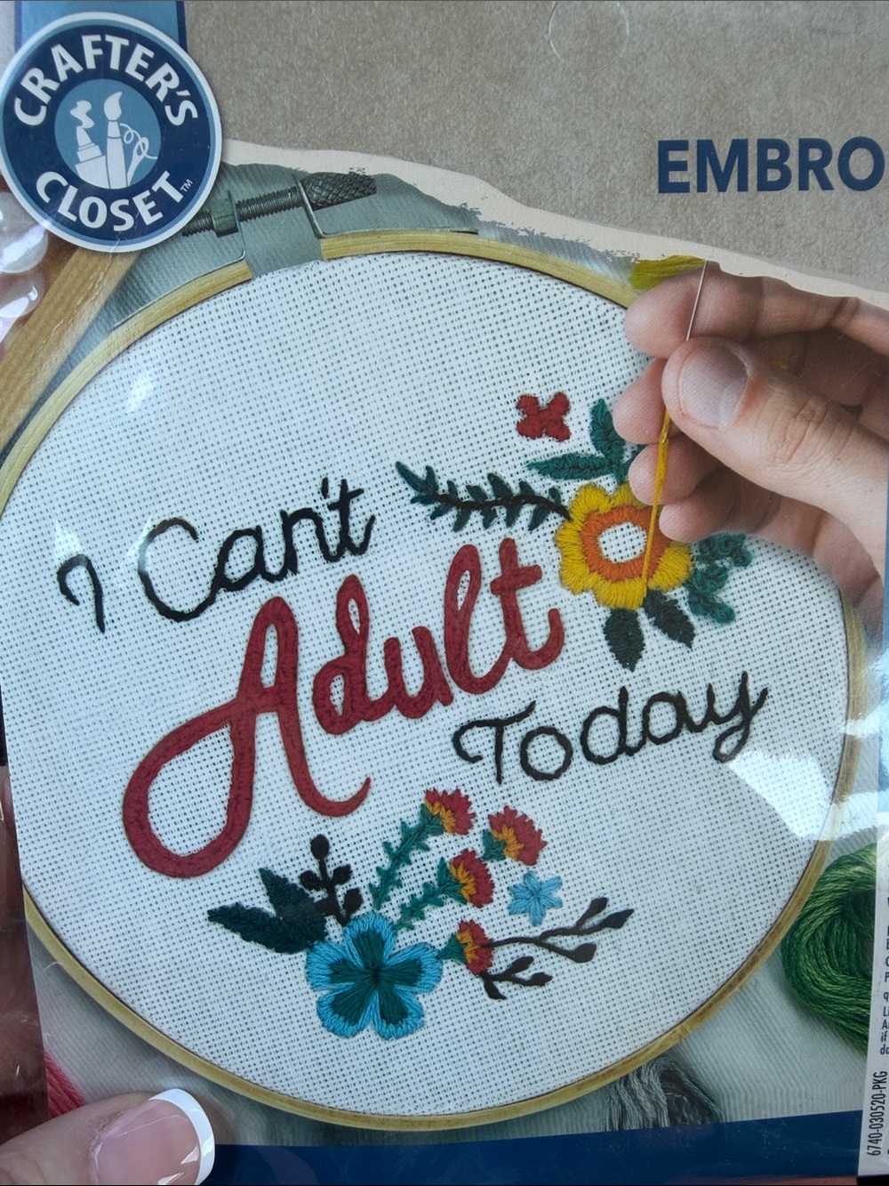 "I Can't Adult Today" Embroidery Hoop Kit - Multicolor